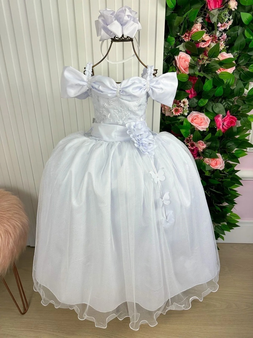 Vestido Branco Longo Daminha Estilo Princesa Luxo Menina