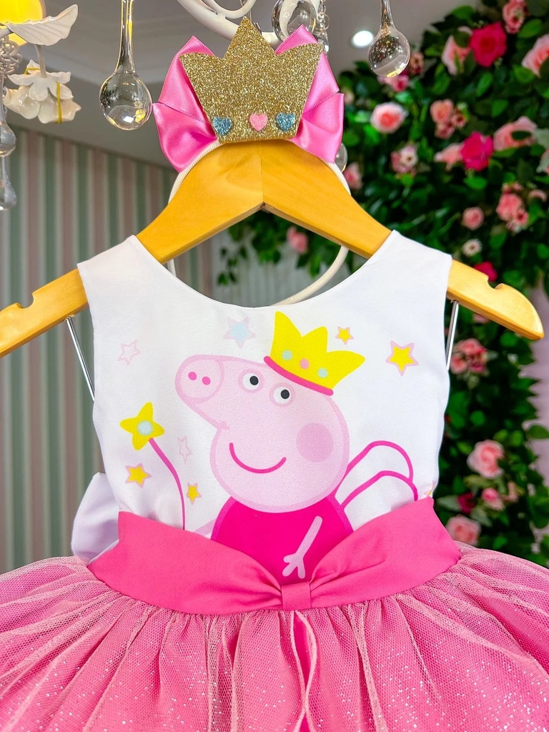Vestido Peppa Pig Luxo Infantil Menina Com Laço