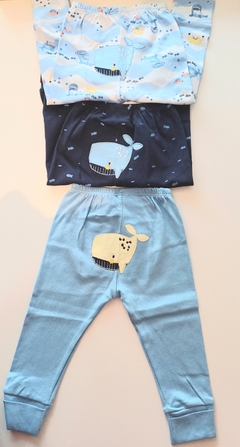 Conjunto de calça vira pé bebê menino estampa baleia kiko baby na internet