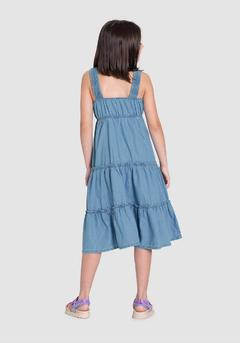 Vestido Jeans Midi Infantil Menina com Babados na internet