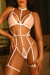 BODY SEXY SENSUAL SEM BOJO E SEM ARO EM TULE TRANSPARENTE COM REGULAGENS ACOMPANHA CHOKER E CINTA-LIGA