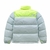 Jaqueta masculina The North Face 1996 Retro Nuptse 700 na cor verde claro, com detalhes em amarelo neon.