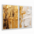 Quadro Decorativo Kit 2 Quadros Abstrato em Canvas Pintura de Arte Branca Dourada, com Pincelada de óleo - Visual Quadros