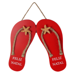 Enfeite Natal Sandália Praia p/pendurar (vermelho 21,5x9cm - Flor Arte