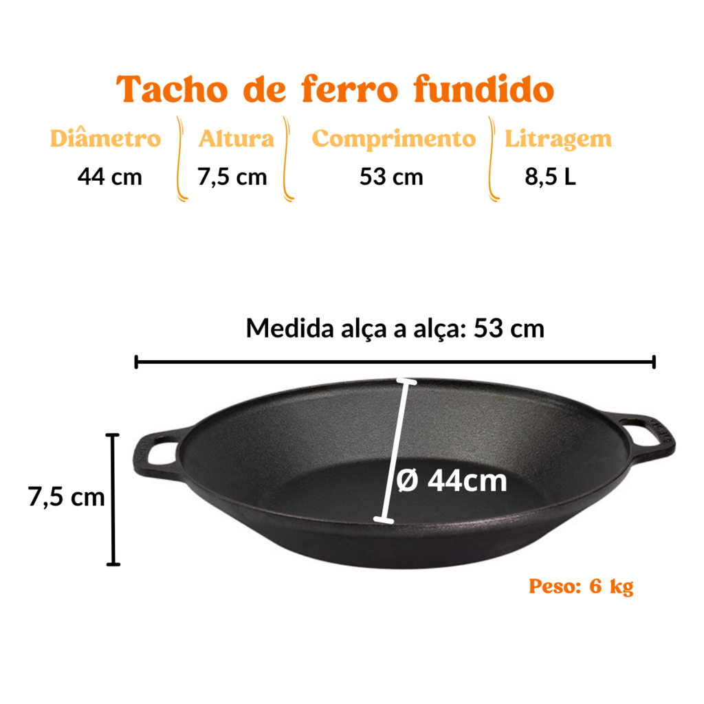 Panela Tacho Disco Arado 44 Cm De Ferro Fundido