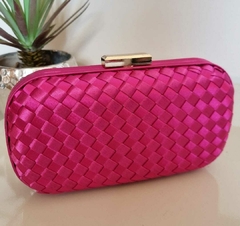 Clutch Trançada de Cetim Rosa com Fecho Dourado Ct079