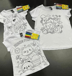 Camiseta Infantil Colorir + Canetinhas Menina e Menino - comprar online
