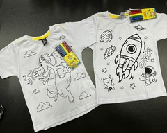 Camiseta Infantil Colorir + Canetinhas Menina e Menino na internet