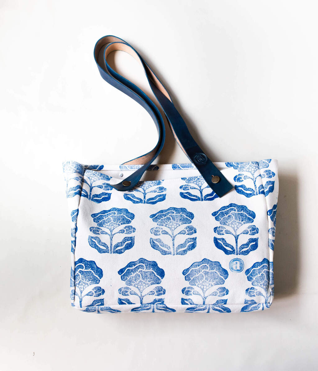 Tote bag de lona de algodon estampada a mano