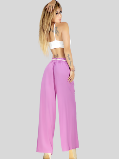 Pantalones palazzo anchos de pierna ancha para mujer, pantalones sólidos con volantes y cinturón decorativo - tienda en línea