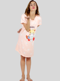 Vestido de dormir con estampado Camisón de hombros caídos Sleep Wear Oversized - MALABIS