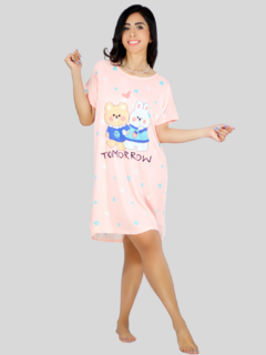 Vestido de dormir con estampado Camisón de hombros caídos Sleep Wear Oversized - MALABIS