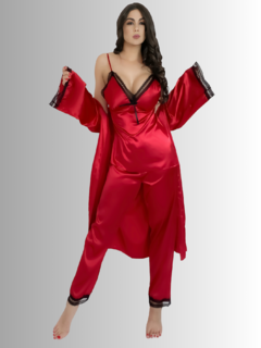 Pijama de Satin Mujer de 3 Piezas