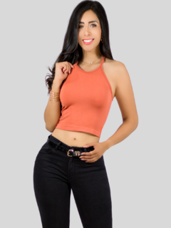 Blusa crop top de mujer acanalada con tirantes en internet