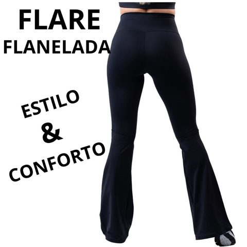 Calça Flare Flanelada (Plus Size) - Preto