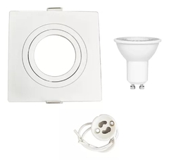 Kit 10 Spot Quadrado Liso Branco Com Lâmpada MR16 Led e Rabicho GU10