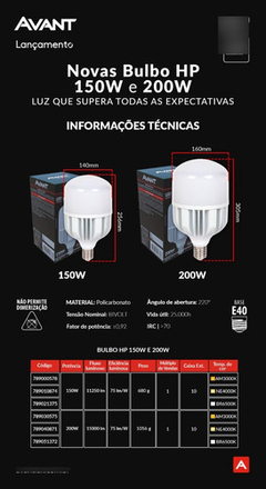 Lampada Led Alta Potencia 200w 6500k E40 Biv Avant - Lojas Mundo do Led