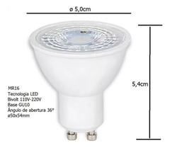 Kit 10 Lâmpada Led Dicroica Mr16 Gu10 Bivolt 6500k 4,8w - loja online