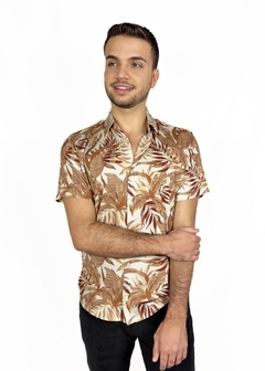 Camisa Estampa Moderna Galhos Caramelo e Marrom - Viscose na internet