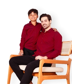 Kit Pai e filho - Camisa Manga longa Bordô 100% Algodão