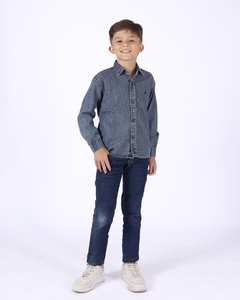 Camisa Infantil Jeans Lavado - Manga Longa com bordado na internet