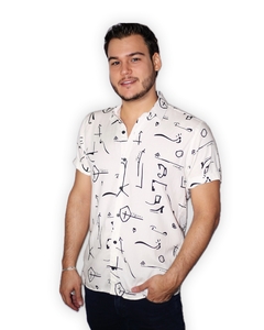 Camisa Manga Curta em Viscose com Estampa Exclusiva Formas - Trajano's