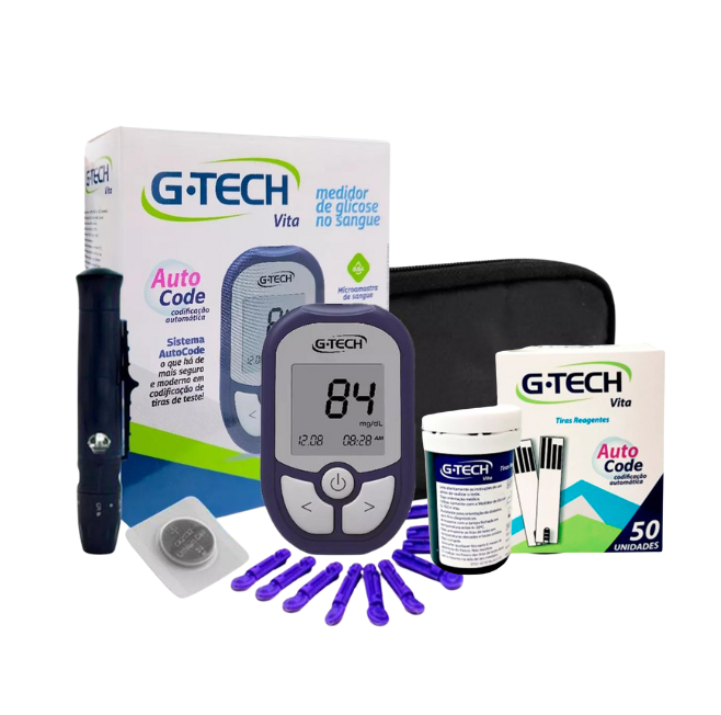 Medidor de Glicose G-Tech Lite - Kit Completo com Aparelho Medidor e Caneta  Lancetadora + 50 Tiras Reagente + 100 Lancetas - Mediglico: Cuidados  Essenciais para a sua Saúde com Produtos de Qualidade