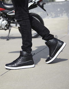 Tenis Bota Travis Biker Motociclista Piel Unisex Negro Atacama