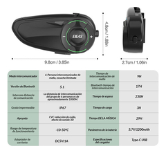 Ejeas Q8 Intercomunicador Moto Bluetooth 1200mts 6 Piloto Color Negro - tienda online