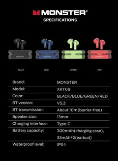 Imagen de Auriculares Inalámbricos Bluetooth Monster Xkt08