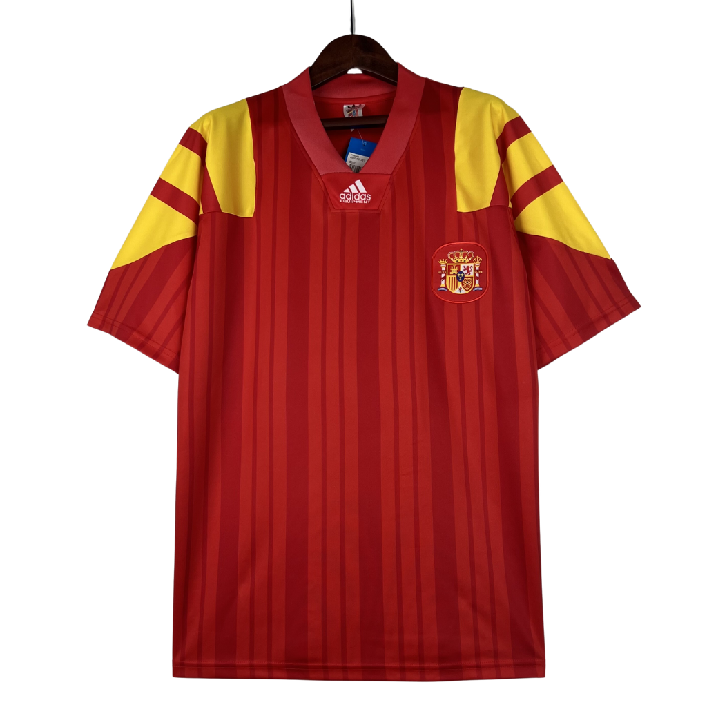 Camiseta Espana Local Retro 1992 Roja Amarillo Aficionado Hombre Adi