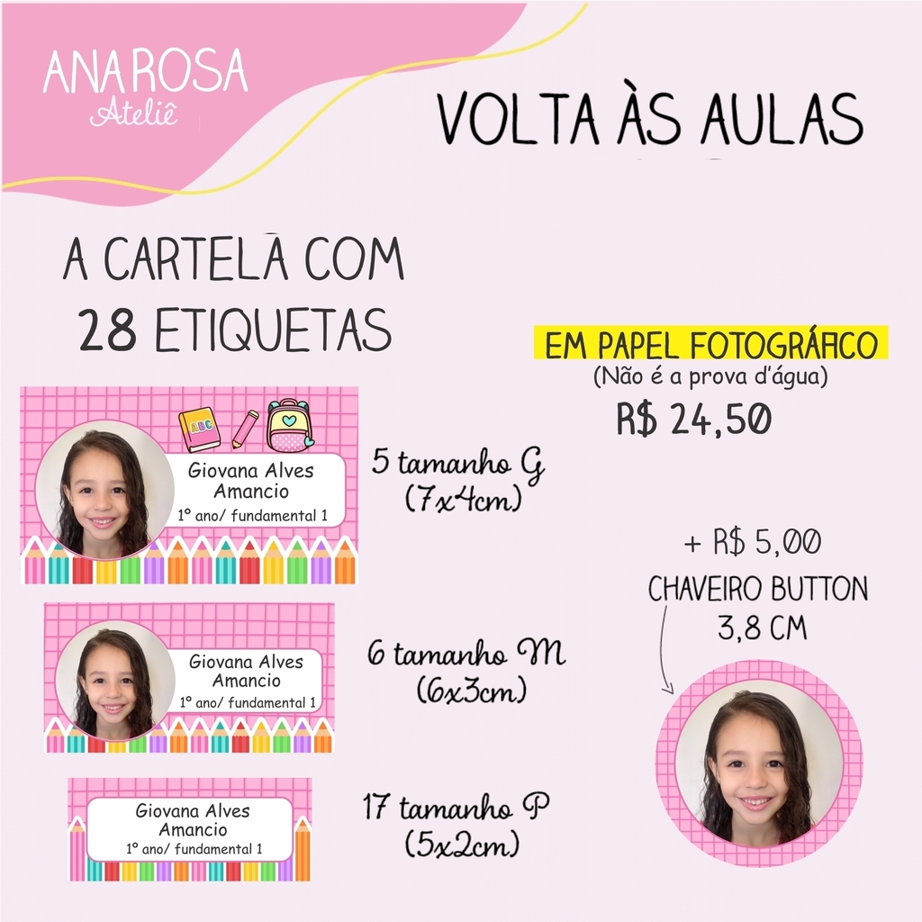 Etiqueta Escolar (modelo 2) - Ana Rosa Ateliê