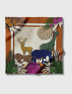 LENÇO - SAFARI CHIC LARANJA - LENSOUL 90X90 - SEDA PURA