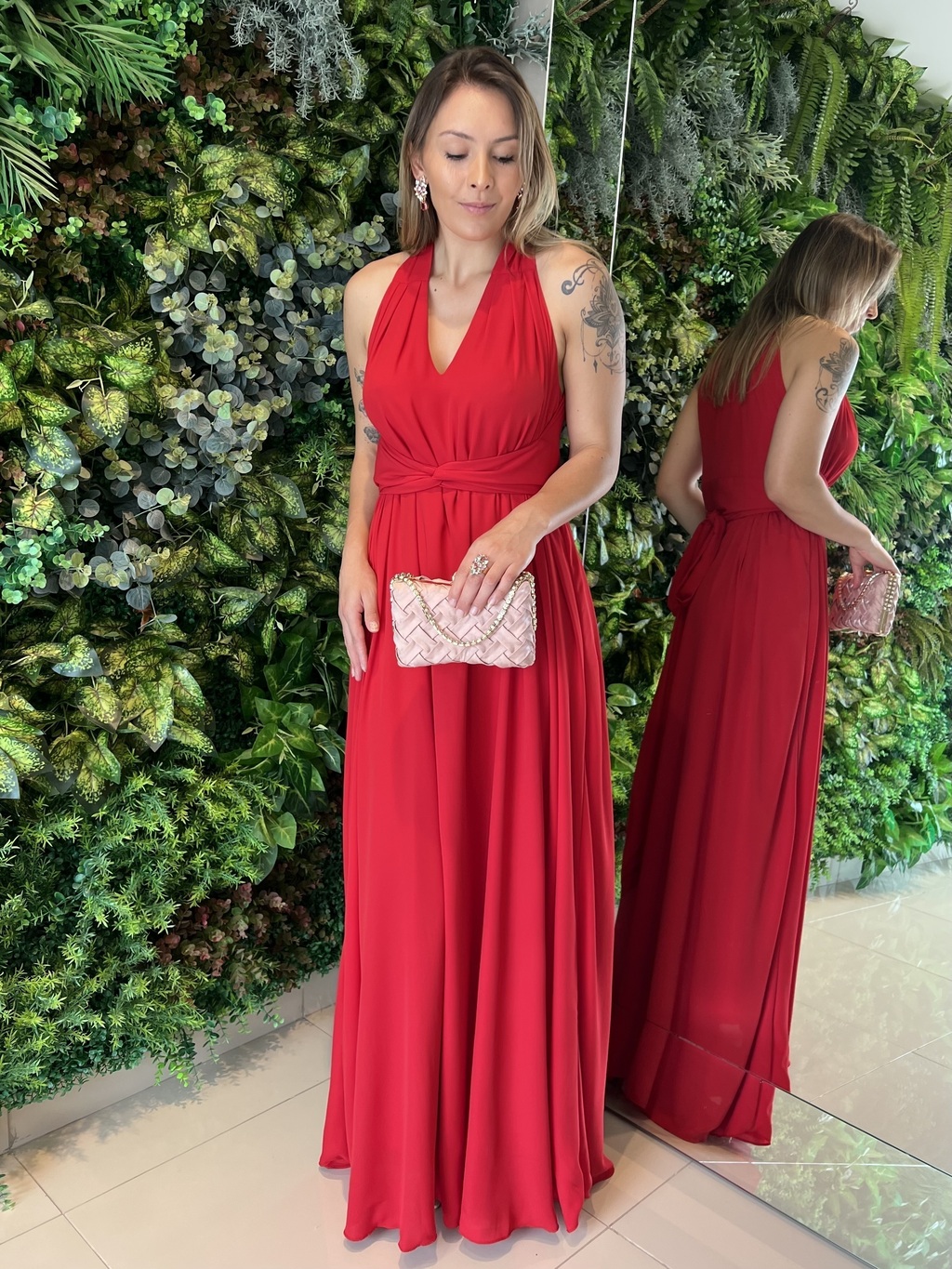 Vestido vermelho best sale envelope