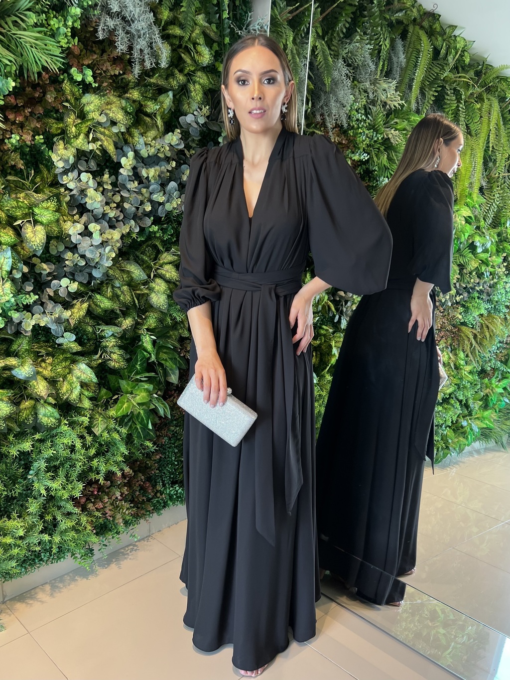 Vestido Envelope Manga Longa Preto