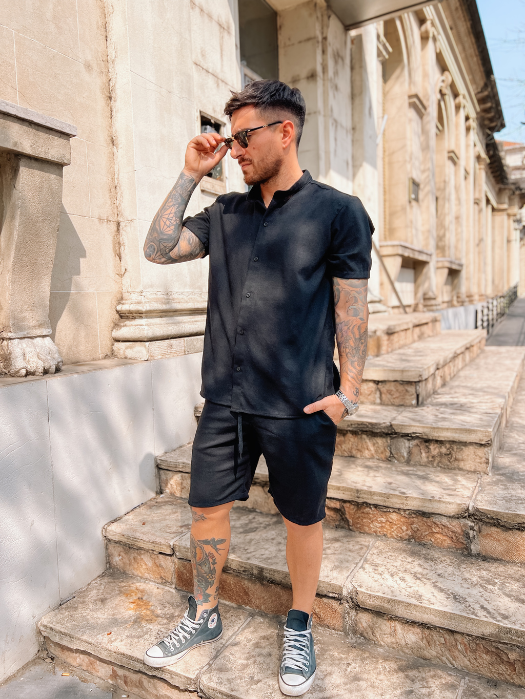 BERMUDA DE LINO MICHIGAN NEGRA