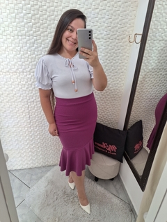 Saia Midi com Babado Fucsia Francine - Mi Amore