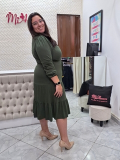 Vestido Plus Size Evasê Verde Militar Betina - Mi Amore - comprar online