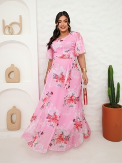 Vestido Longo Tule Rosa Floral Amanda - Mi Amore - loja online