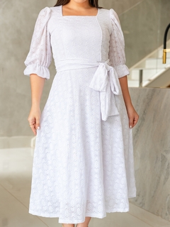 Vestido Midi Renda Branco Talita - Mi Amore - Mi Amore Moda Evangélica