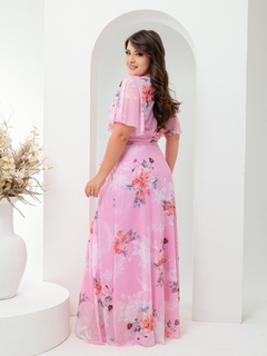 Vestido Longo Tule Rosa Floral Amanda - Mi Amore - loja online