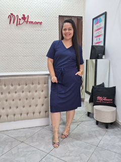 Vestido Plus Size Azul Marinho Neide - Mi Amore