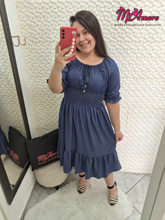 Vestido Midi com Lastex Jeans Ingrid 3/4 - Mi Amore