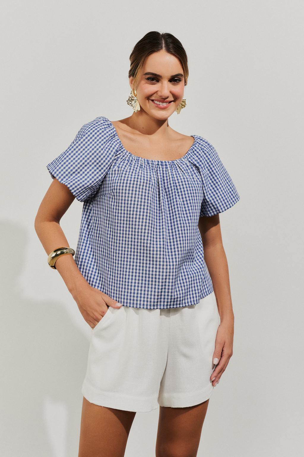 Blusa Vichy Azul Comprar em Malagueta
