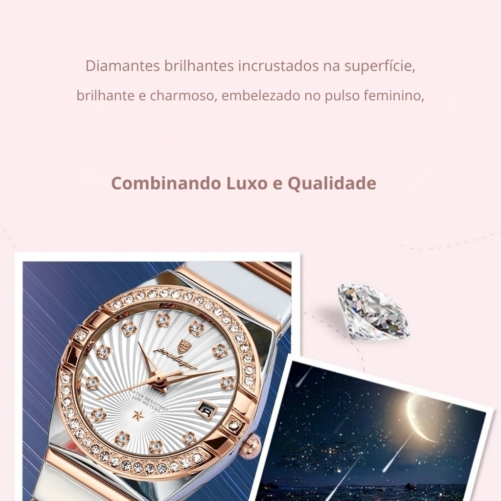 Relógio Feminino Prata Rosê Original Aço Luxo + Caixa