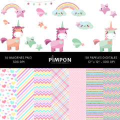cliparts - images + digital papers - UNICORNS - collection 19 - buy online