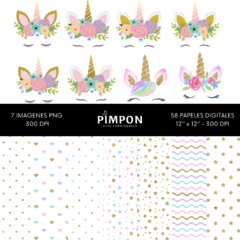 cliparts - images + digital papers - UNICORNS - collection 20 - buy online