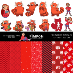 Cliparts + Papeles digitales - turning red coleccion 01 - comprar online