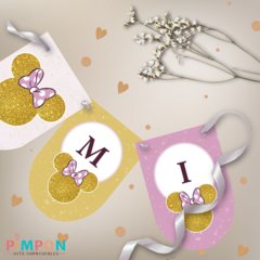 Imagen de Kit imprimible textos editables - minnie mouse glitter dorado y rosa