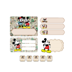 Mega Kit imprimible Etiquetas escolares - mickey y minnie mouse vintage